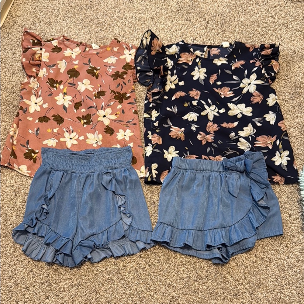 SHEIN Floral Kids Matching Set - Pink and Blue